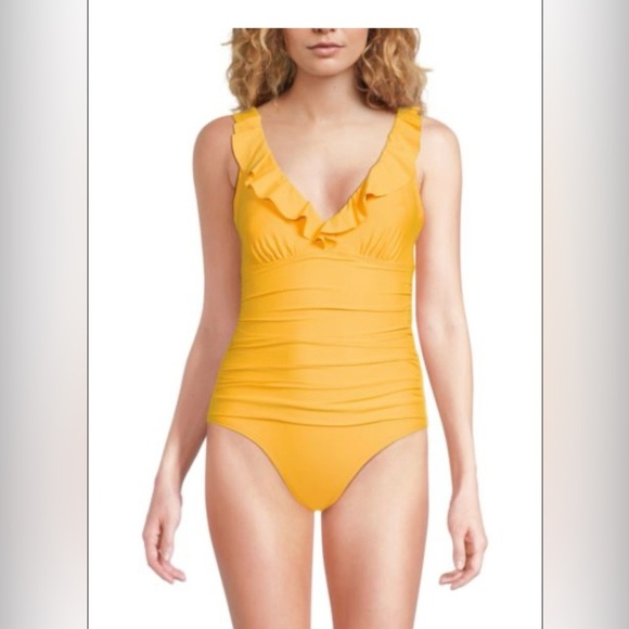 DKNY Yellow Ruffled One Piece Swimsuit - Picture 1 of 11
